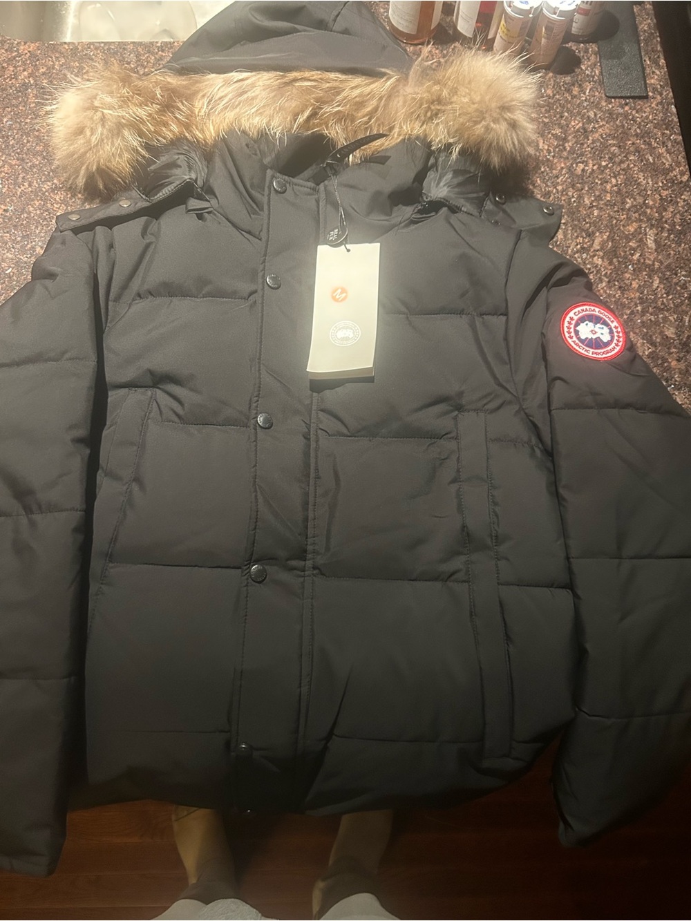 Canada Goose Men's Black Down Puffer Parka with Fur-Trim Hood